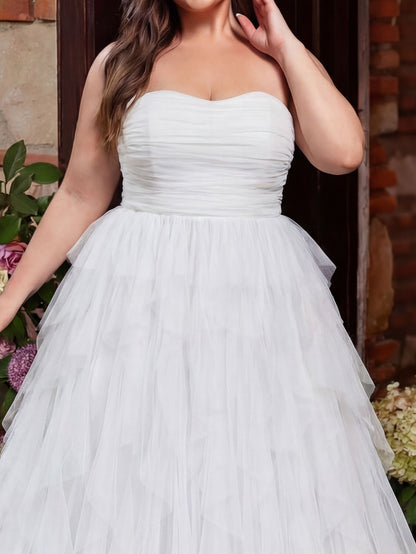 Additional product view of Mesh Overlay Plus-Size Strapless Sleeveless A-Line Wedding Dress