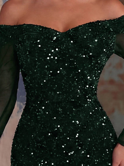 Gorgeous Off Shoulder Mermaid Hem Sequin Evening Dress