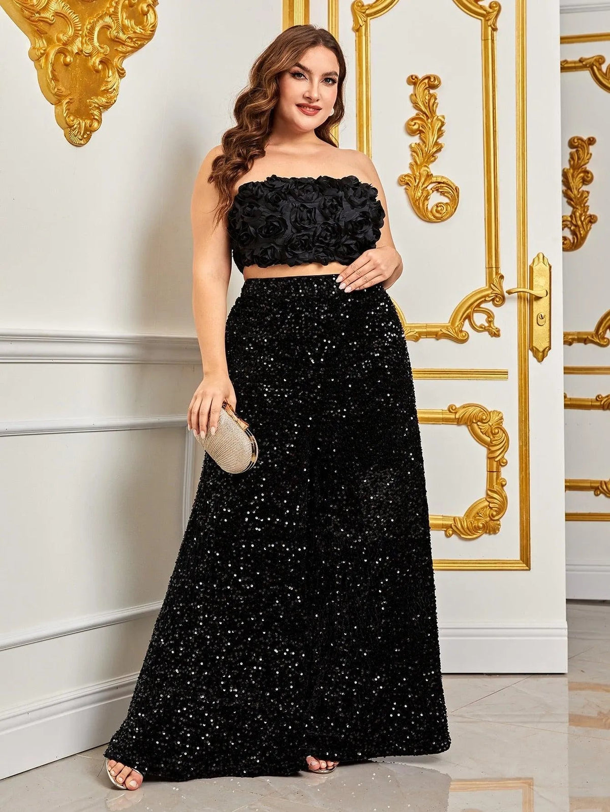 Additional product view of Plus-Size Strapless Sequin Women's Two-Piece Formal Set