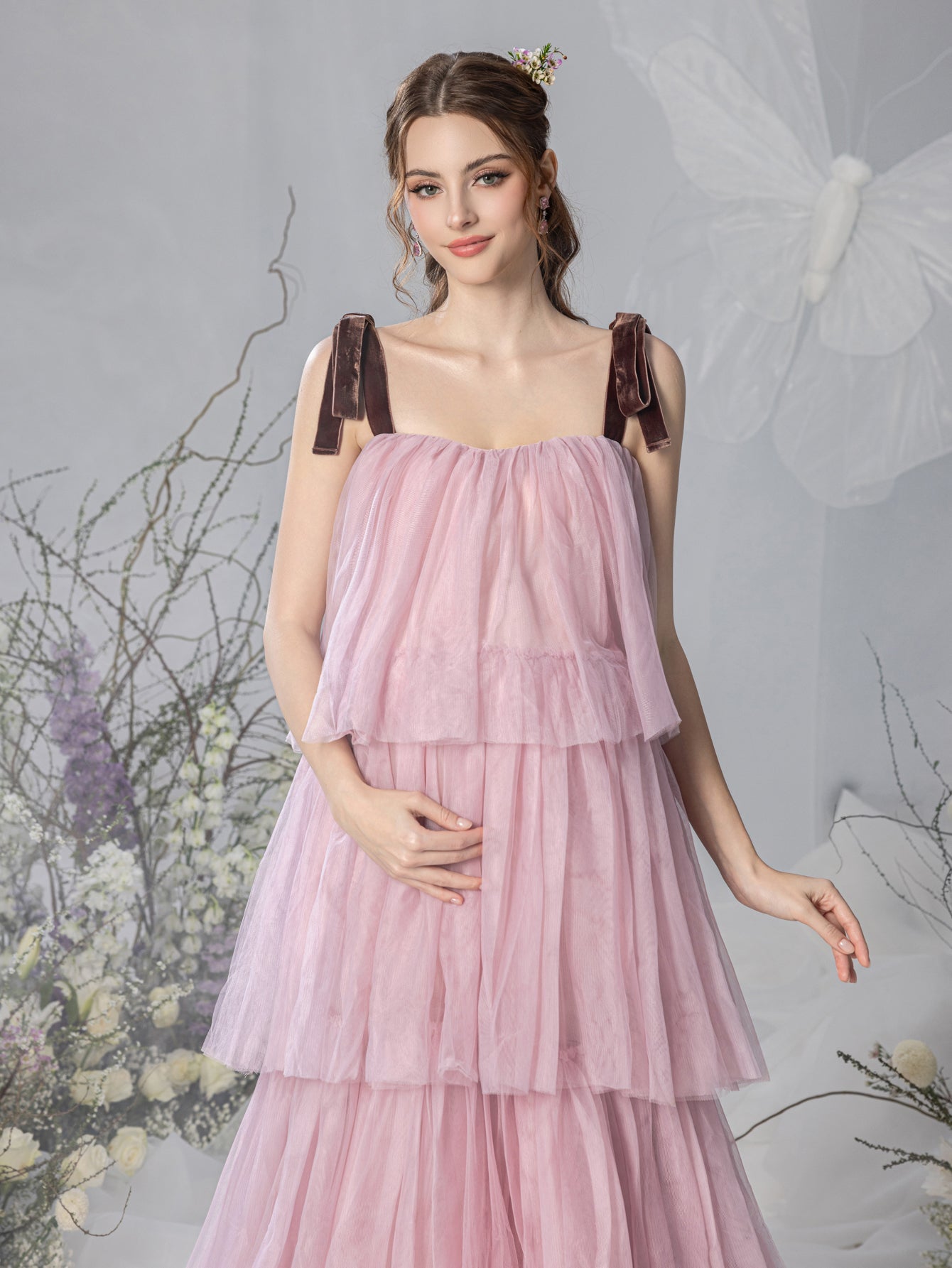 Maternity Halter Tulle Sleeveless A-Line Evening Gown — authorized product image 6