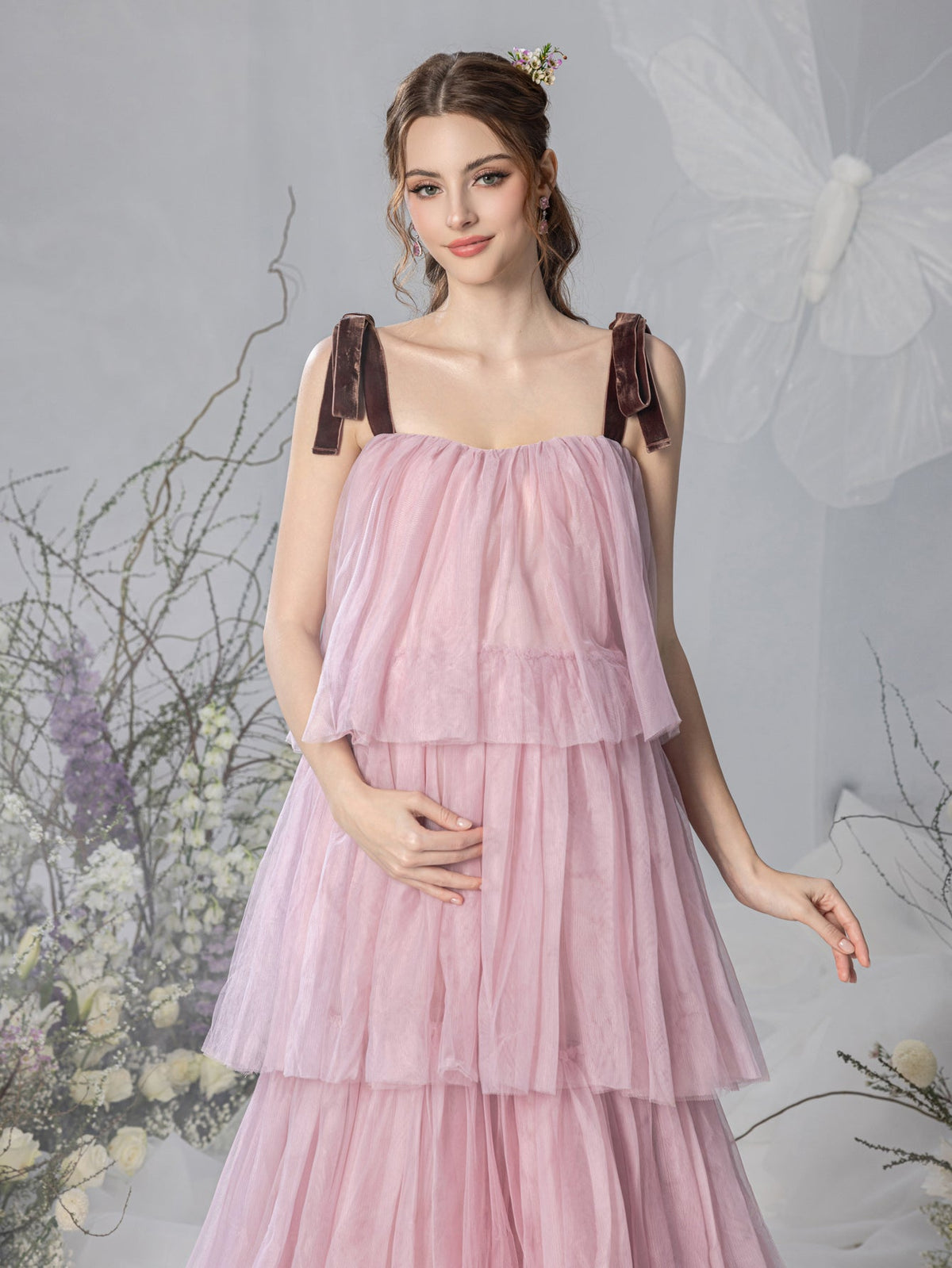 Maternity Halter Tulle Sleeveless A-Line Evening Gown — authorized product image 6