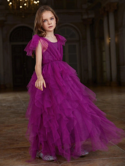 Additional product view of Mesh Overlay A-Line Sleeveless Maxi Tween Girls' Party Dress