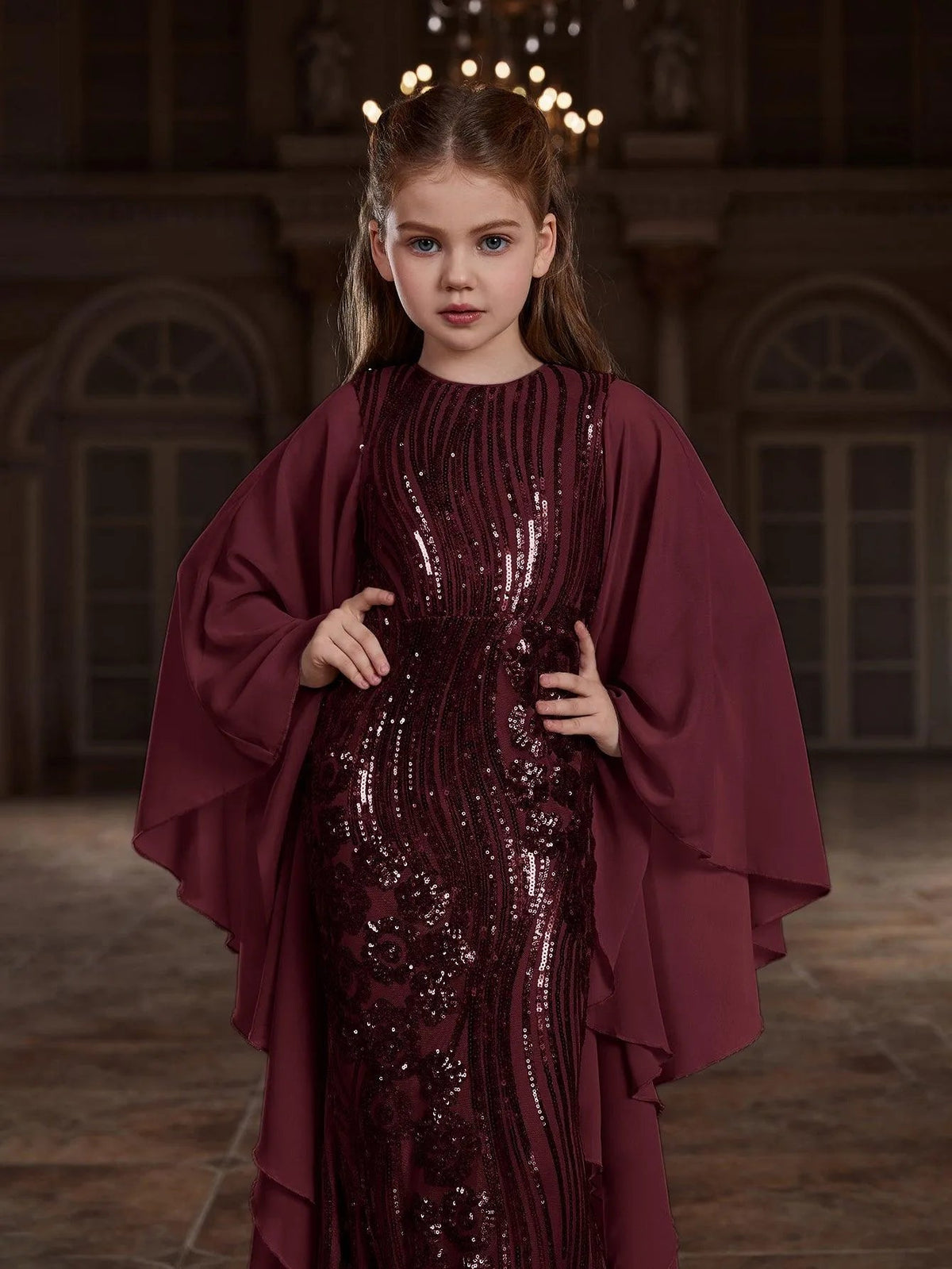 Tween Girls' Round Neck Sequin Long-Sleeve Mermaid Formal Gown — authorized product image 12