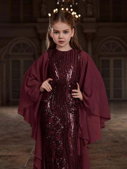 Tween Girls' Round Neck Sequin Long-Sleeve Mermaid Formal Gown — authorized product image 12