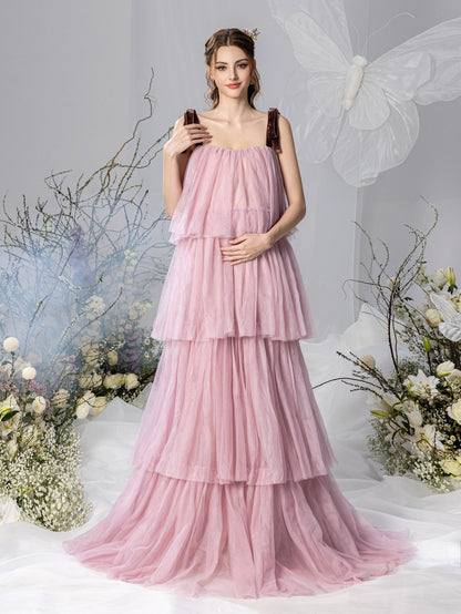 Maternity Halter Tulle Sleeveless A-Line Evening Gown — authorized product image 3