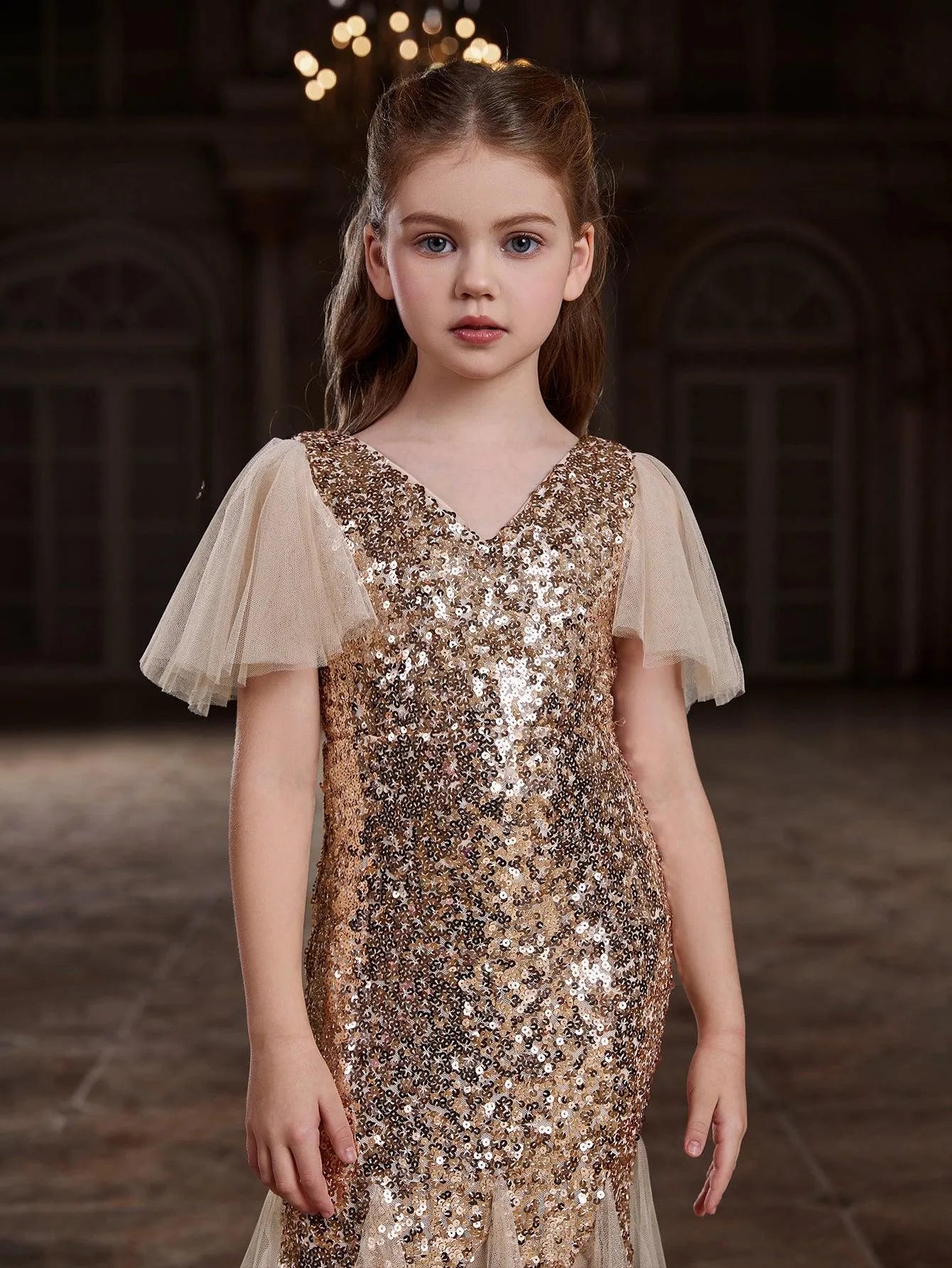 Tween Girls' Butterfly Sleeve Mesh Insert Sequin Party Dress — authorized product image 6