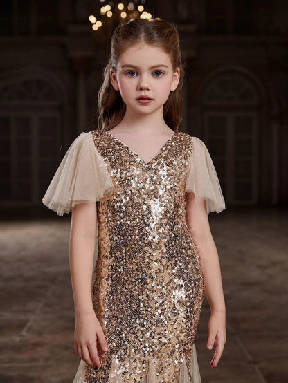 Tween Girls' Butterfly Sleeve Mesh Insert Sequin Party Dress — authorized product image 6