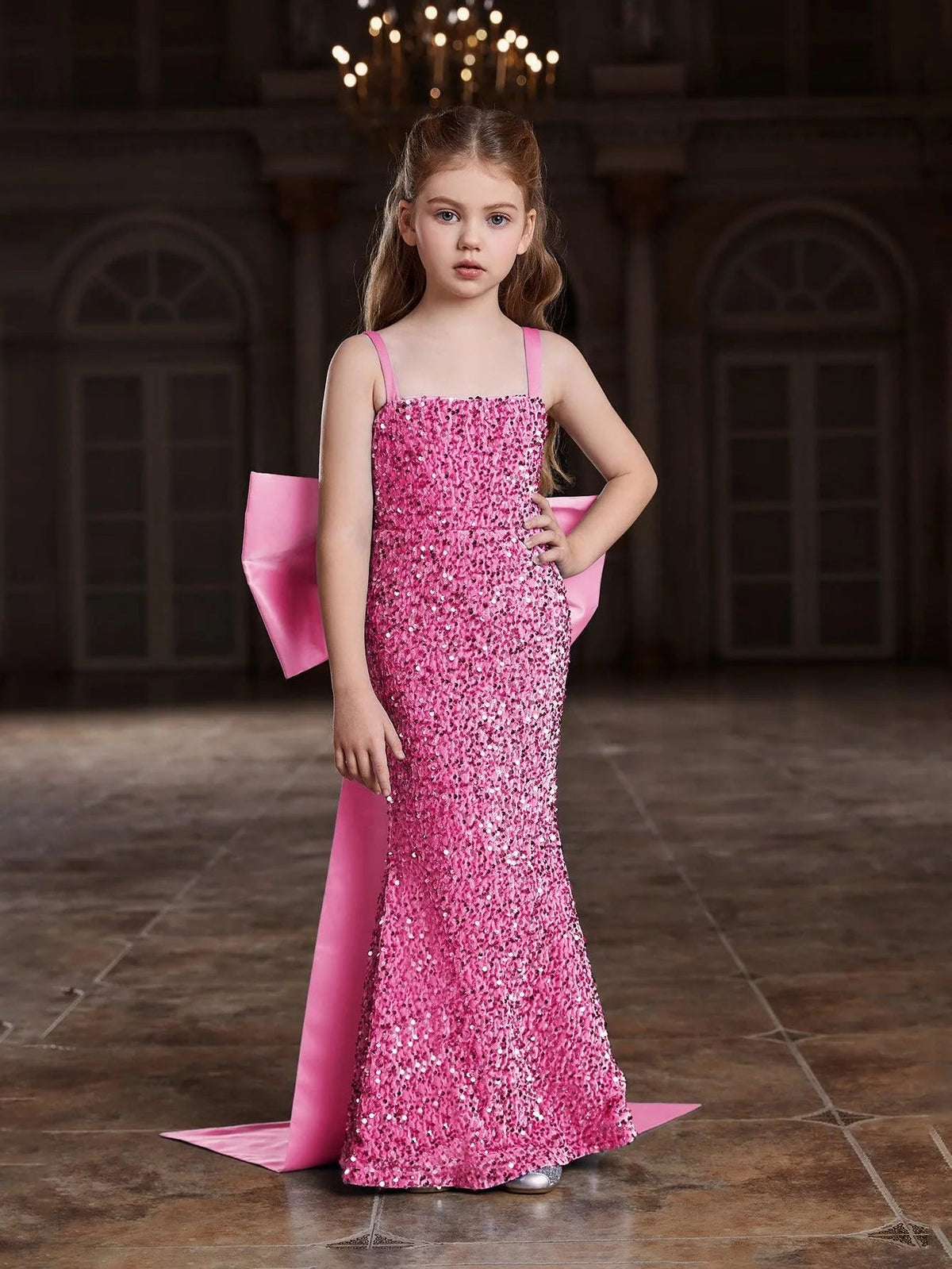 Additional product view of Square-Neck Sequin Mermaid Sleeveless Maxi Tween Girls' Party Dress