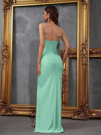 Additional product view of Cami Strap High-Slit Knit Sheath Sleeveless Evening Gown