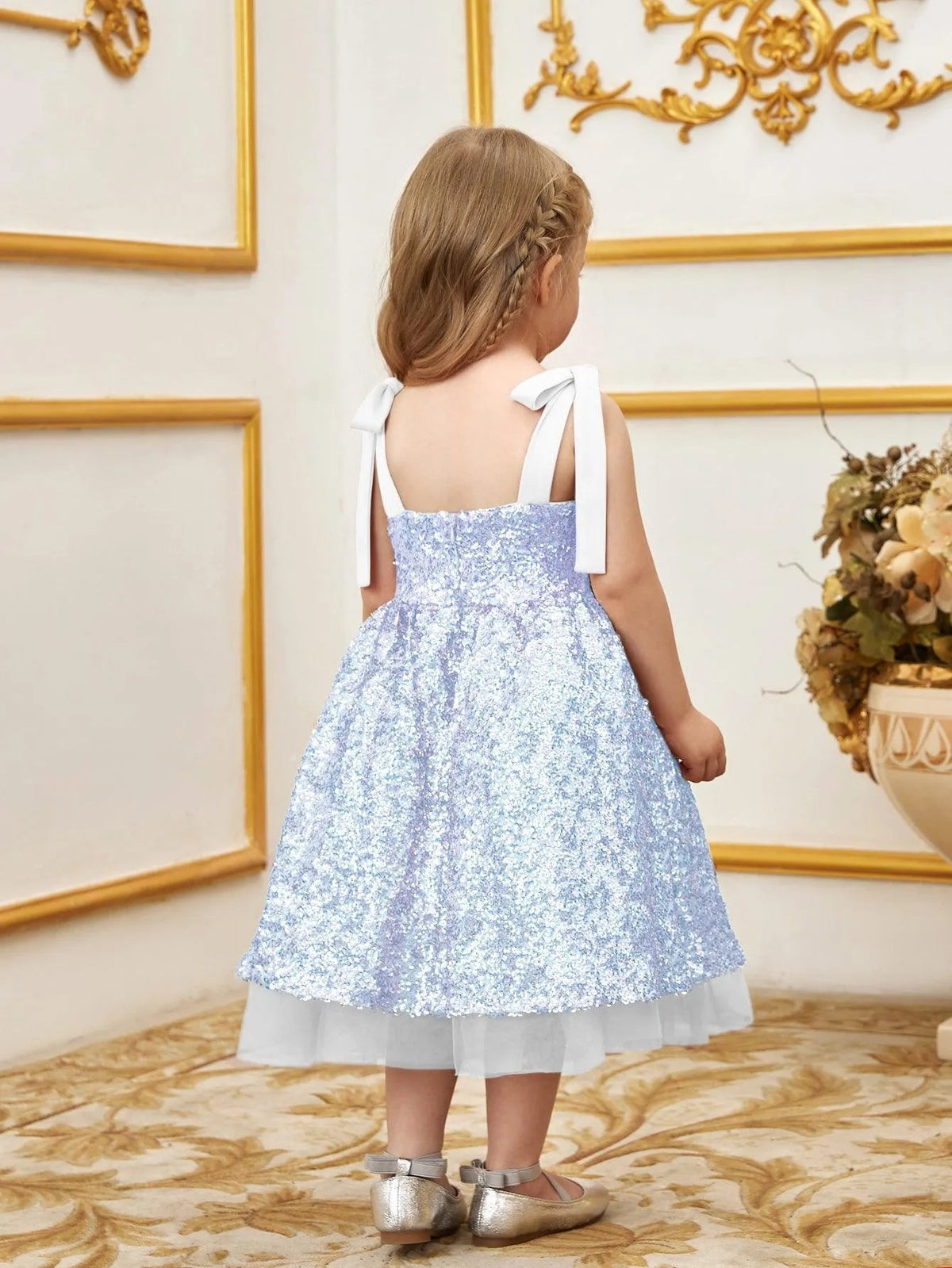 Additional product view of Cami Strap Sequin A-Line Sleeveless Midi Young Girls' Party Dress