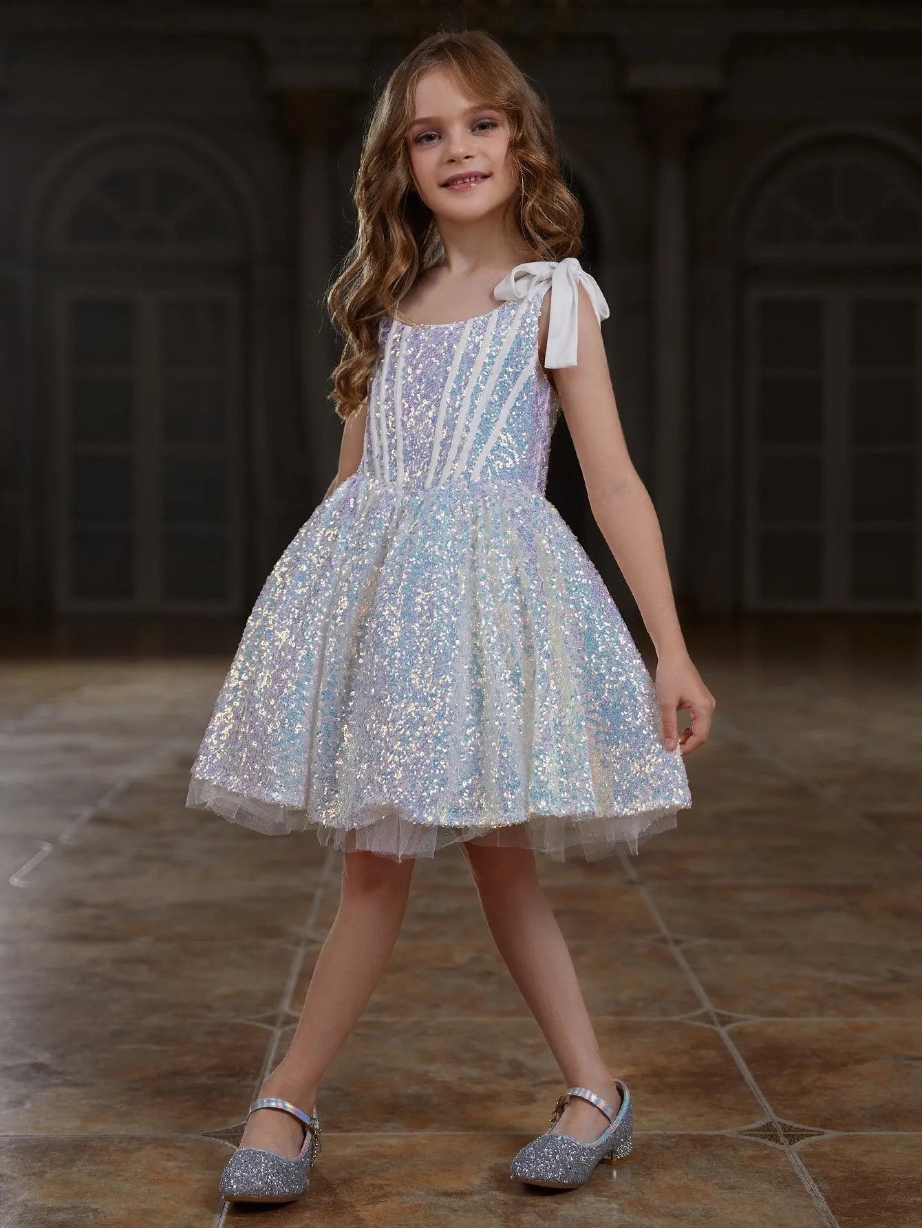Additional product view of Cami Strap Sequin A-Line Sleeveless Midi Tween Girls' Party Dress