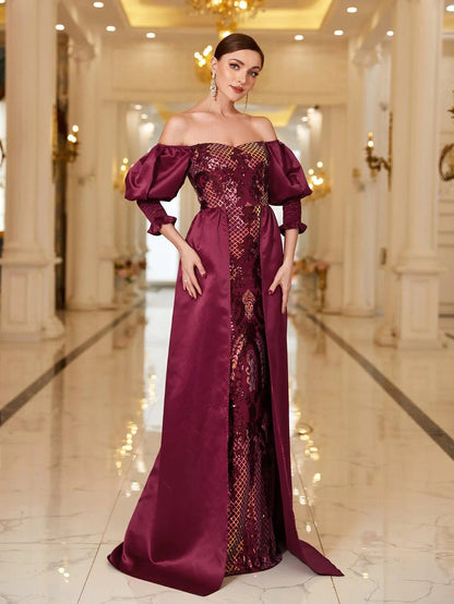 Off-Shoulder Gigot Sleeves Sequin Prom Dress – view 4