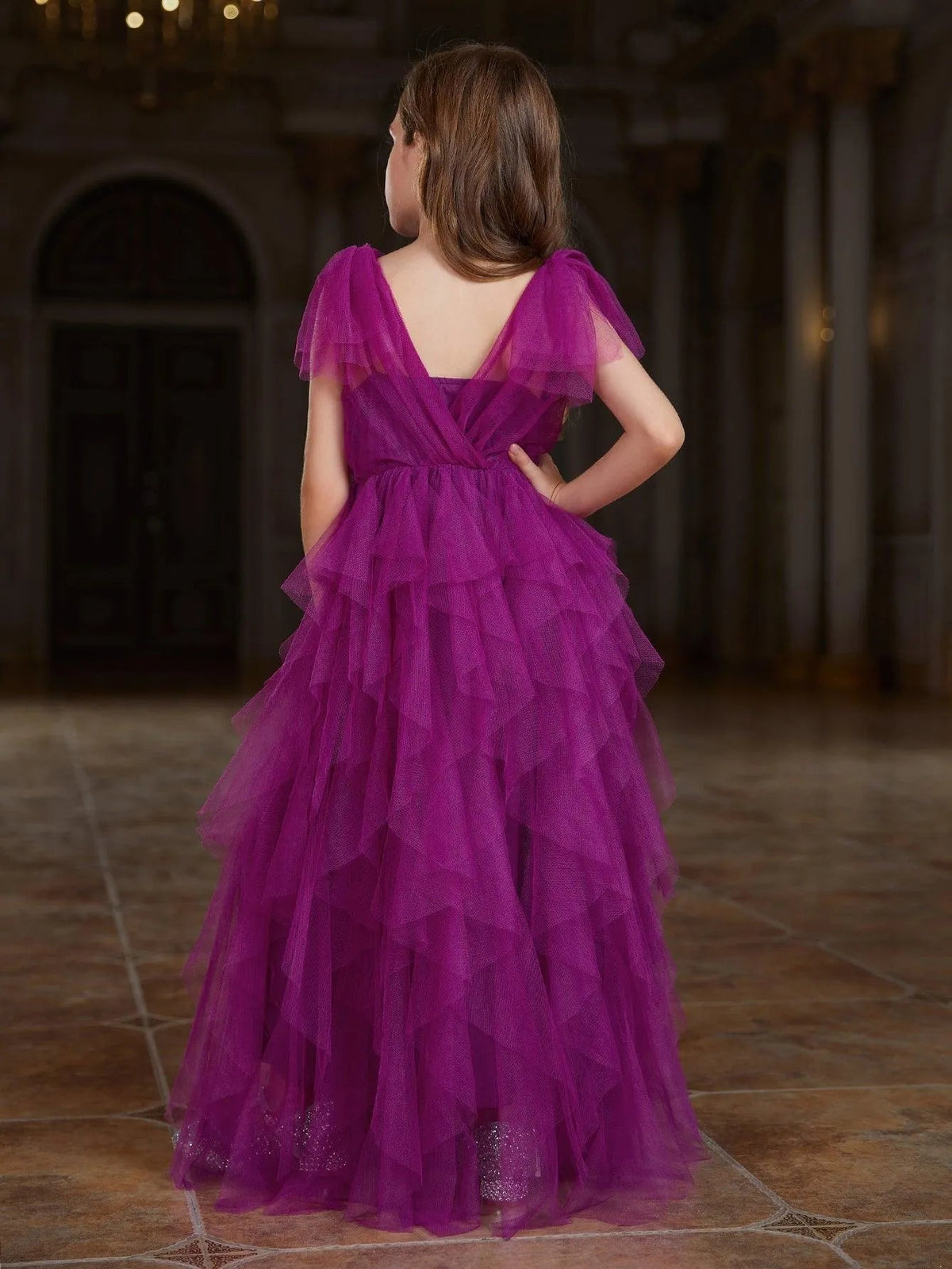 Additional product view of Mesh Overlay A-Line Sleeveless Maxi Tween Girls' Party Dress