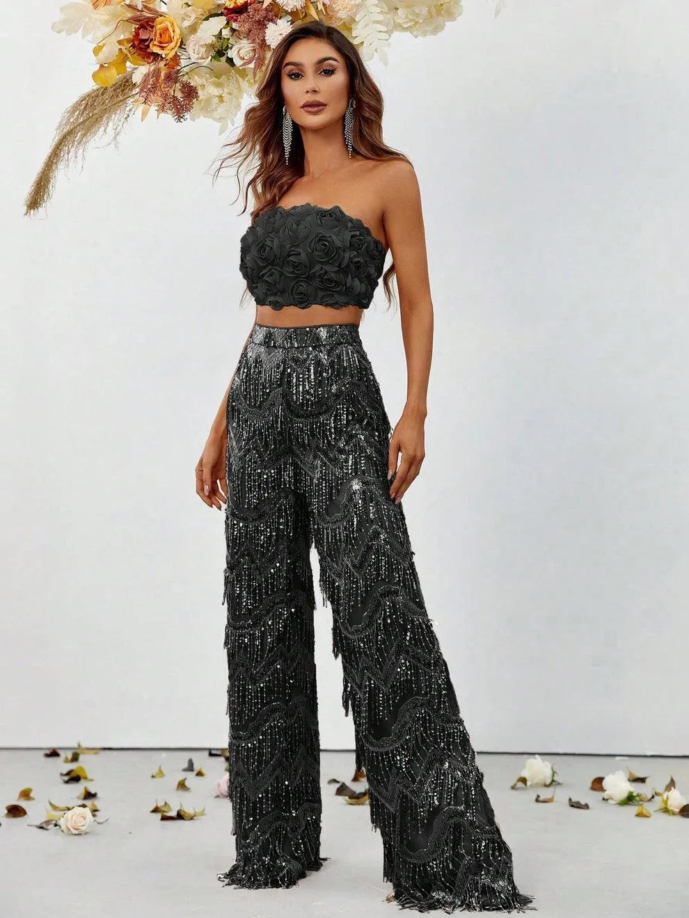Additional product view of Fringe Pants Strapless Sequin Sleeveless Women's Two-Piece Formal Set