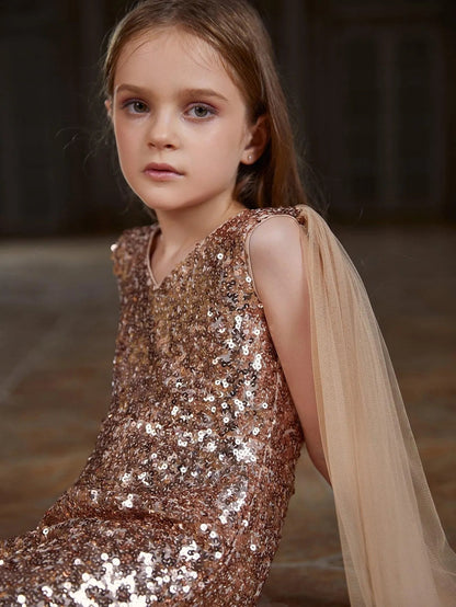 Additional product view of Cloak-Sleeve V-Neck Sequin Tween Girls' Party Jumpsuit