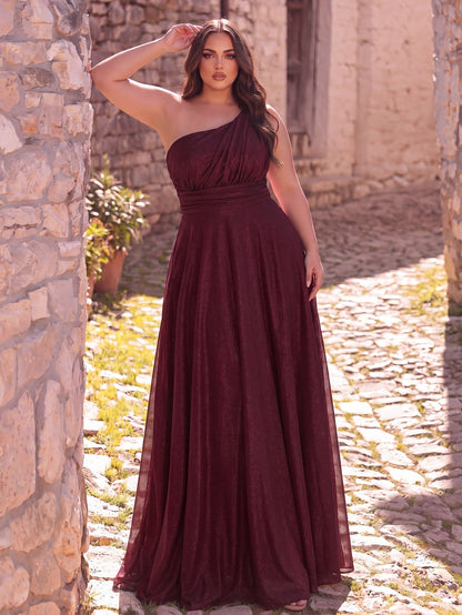 Additional product view of Backless Plus-Size One-Shoulder Chiffon A-Line Evening Gown