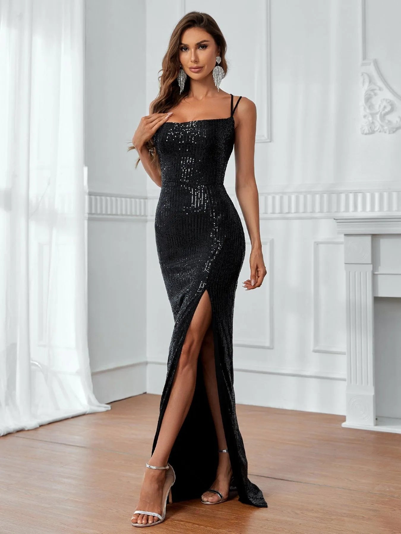 Square Neck Sequin Sleeveless Sheath Evening Gown — authorized product image 5