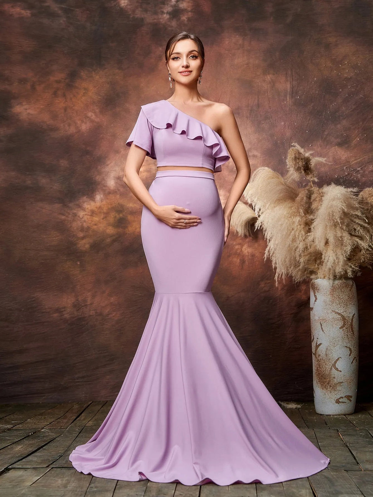 Maternity One-Shoulder Ruffle Formal Set — authorized product image 1