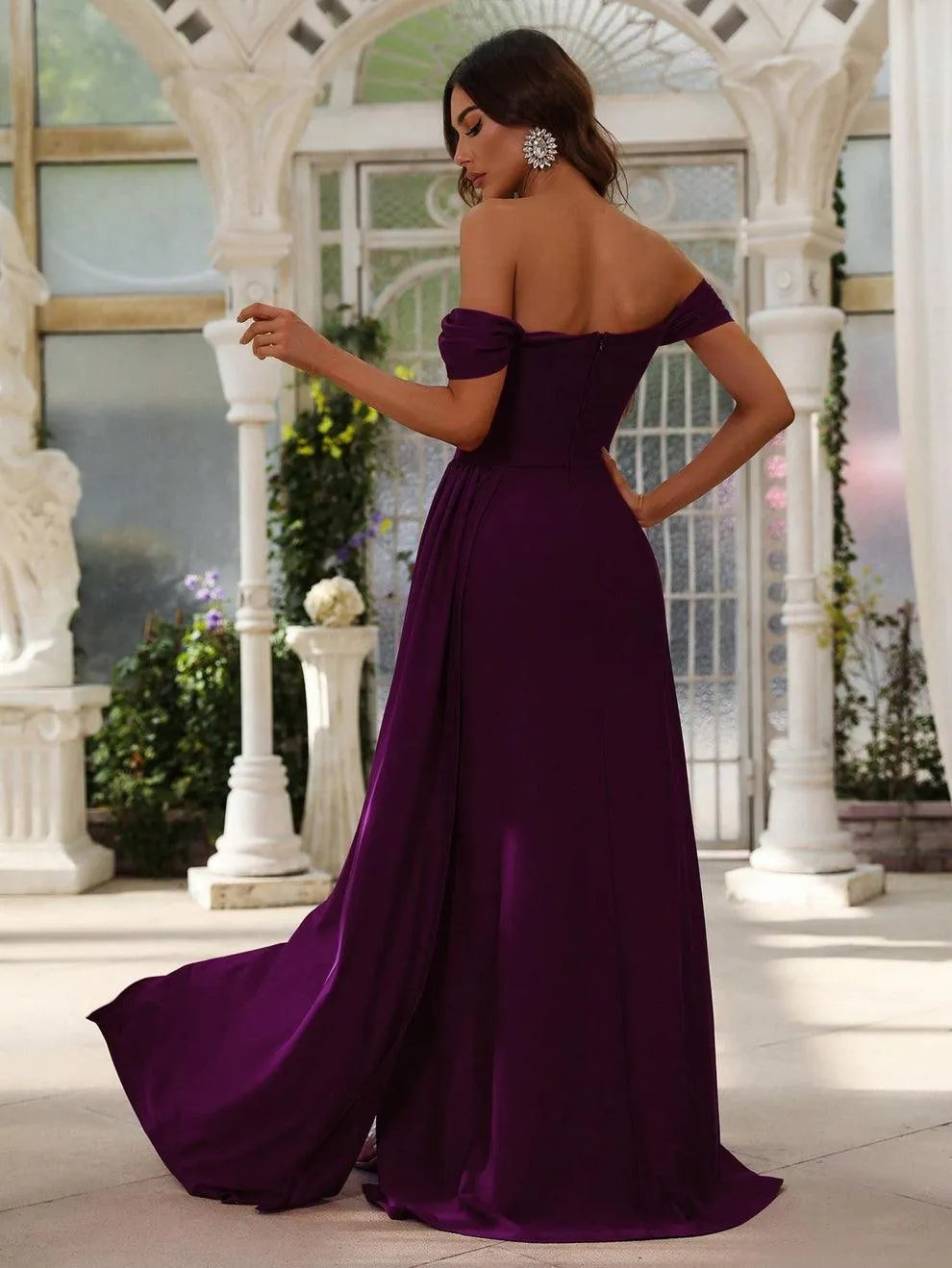 Additional product view of Draped Side High-Slit Off-Shoulder Knit Mermaid Evening Gown