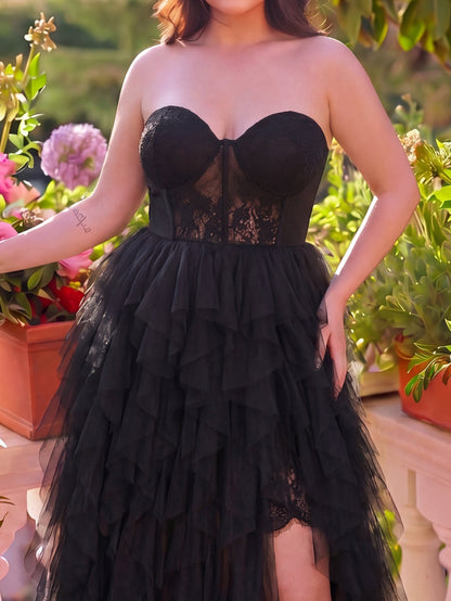 Plus-Size Sweetheart Lace Tulle Sleeveless A-Line Evening Gown — authorized product image 4