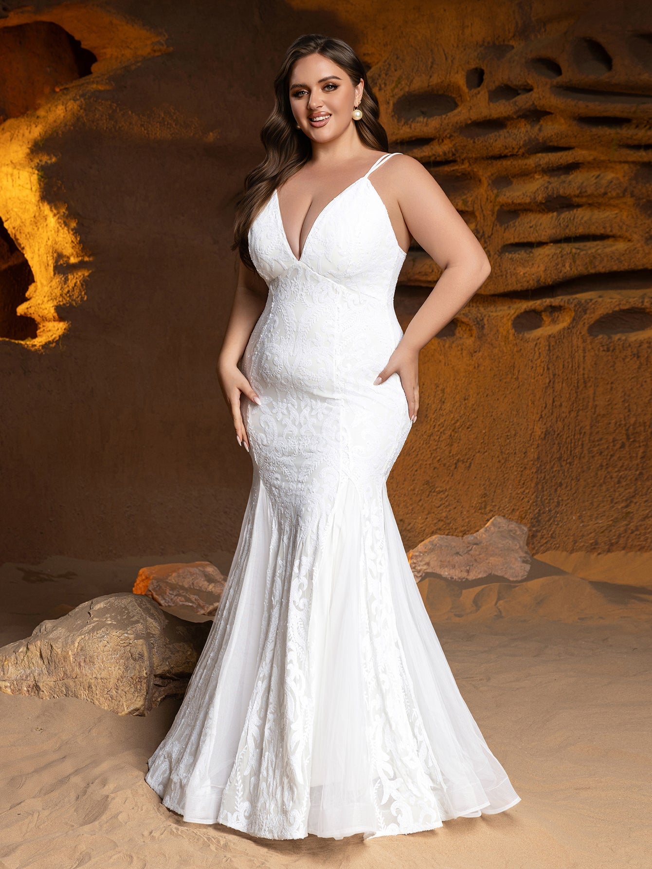 Plus Stylish Lace-up Back Mermaid Hem Sequin Wedding Dress – view 5