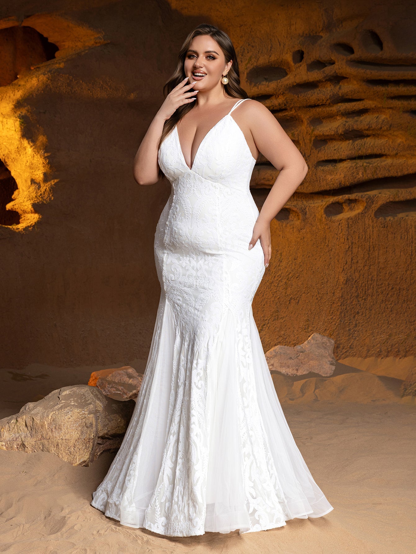 Plus Stylish Lace-up Back Mermaid Hem Sequin Wedding Dress – view 6