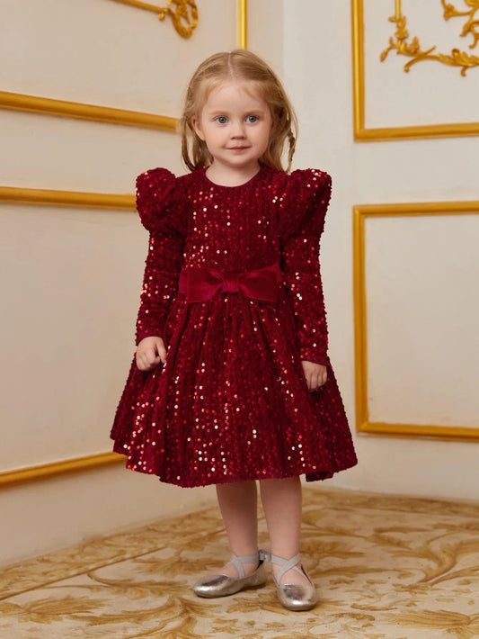 Young Girls' High Neck Sequin Long-Sleeve A-Line Formal Dress — authorized product image 1