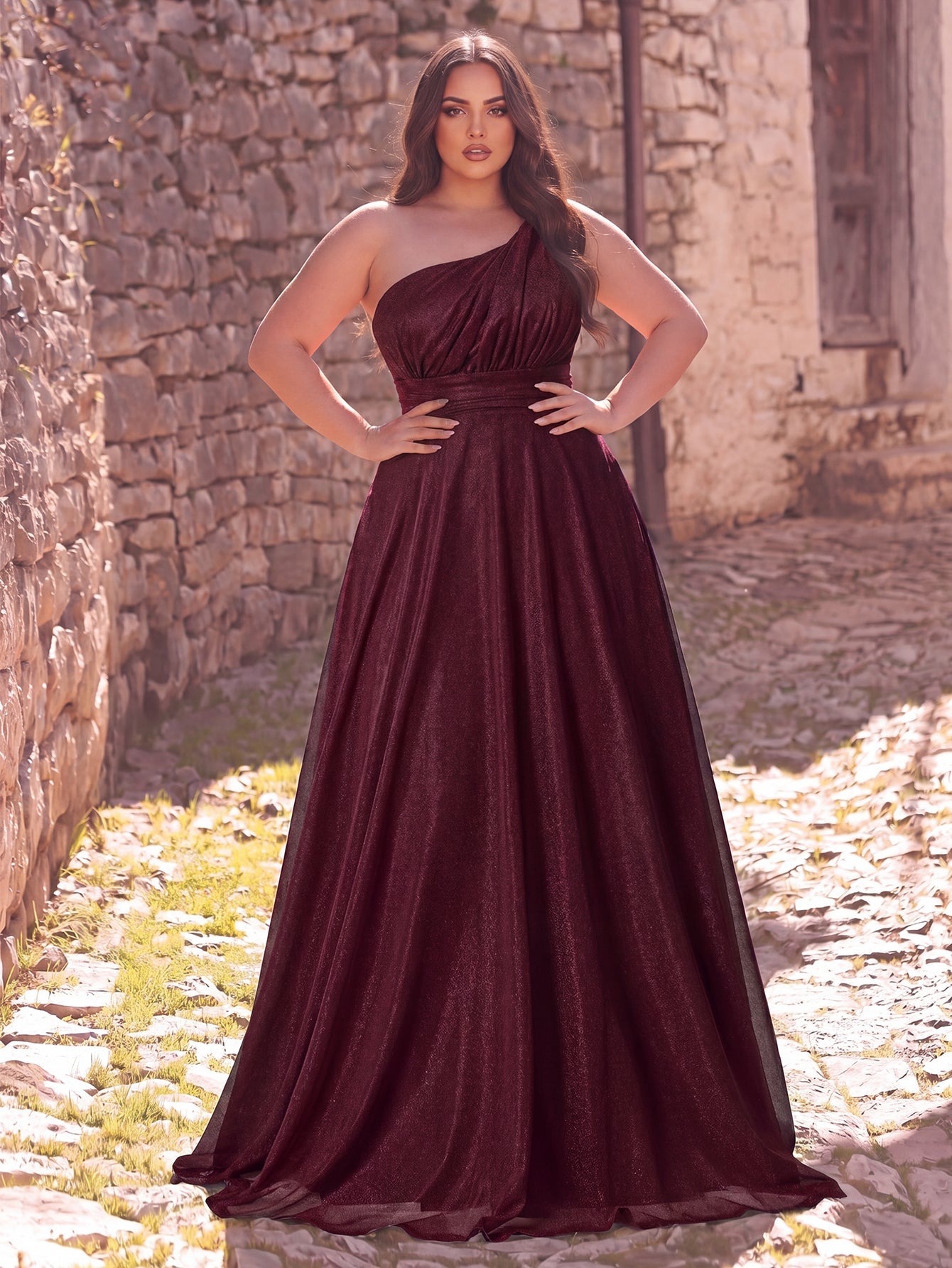 Additional product view of Backless Plus-Size One-Shoulder Chiffon A-Line Evening Gown