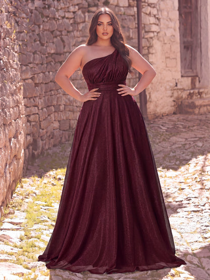 Additional product view of Backless Plus-Size One-Shoulder Chiffon A-Line Evening Gown
