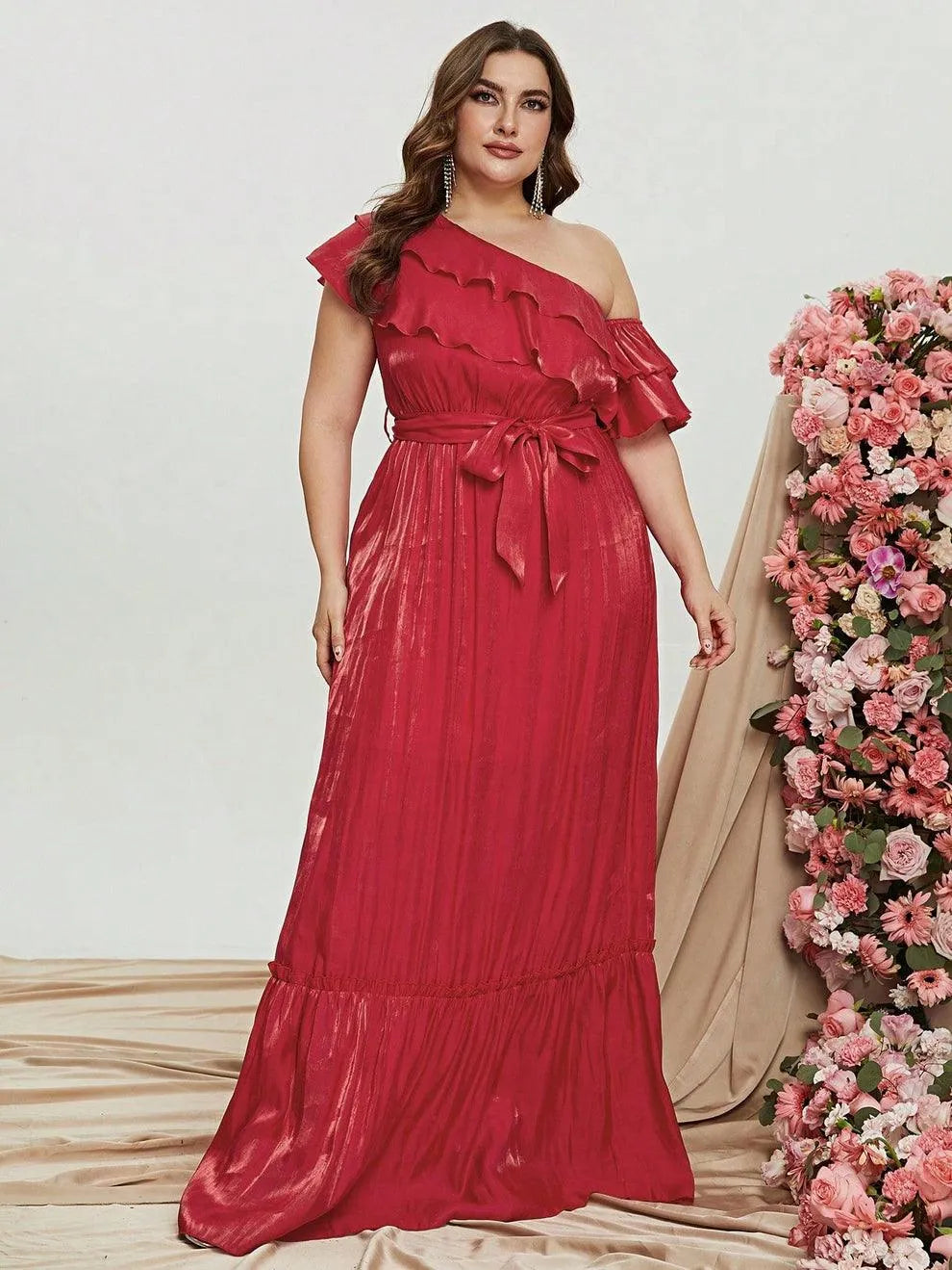 Additional product view of Asymmetrical Plus-Size One-Shoulder Chiffon Floral Maxi Formal Dress