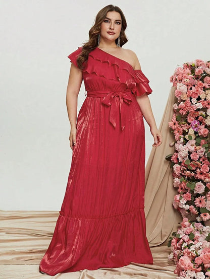 Additional product view of Asymmetrical Plus-Size One-Shoulder Chiffon Floral Maxi Formal Dress