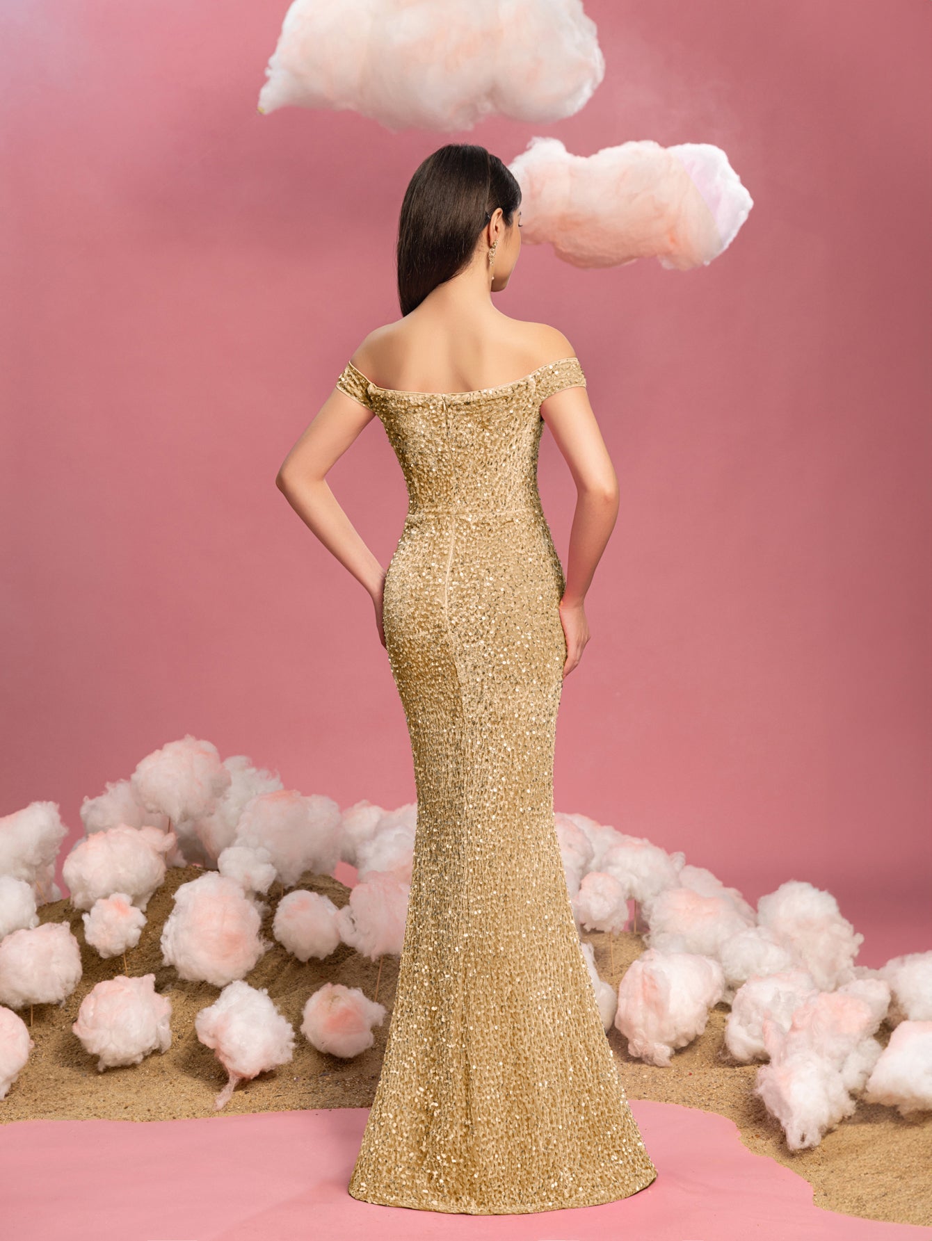 Additional product view of Mermaid Hem Off-Shoulder Sequin Short-Sleeve Maxi Teen Girls' Party Dress