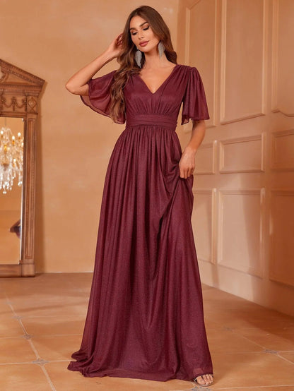 V-Neck Short Sleeve Maxi A-Line Dress — authorized product image 3
