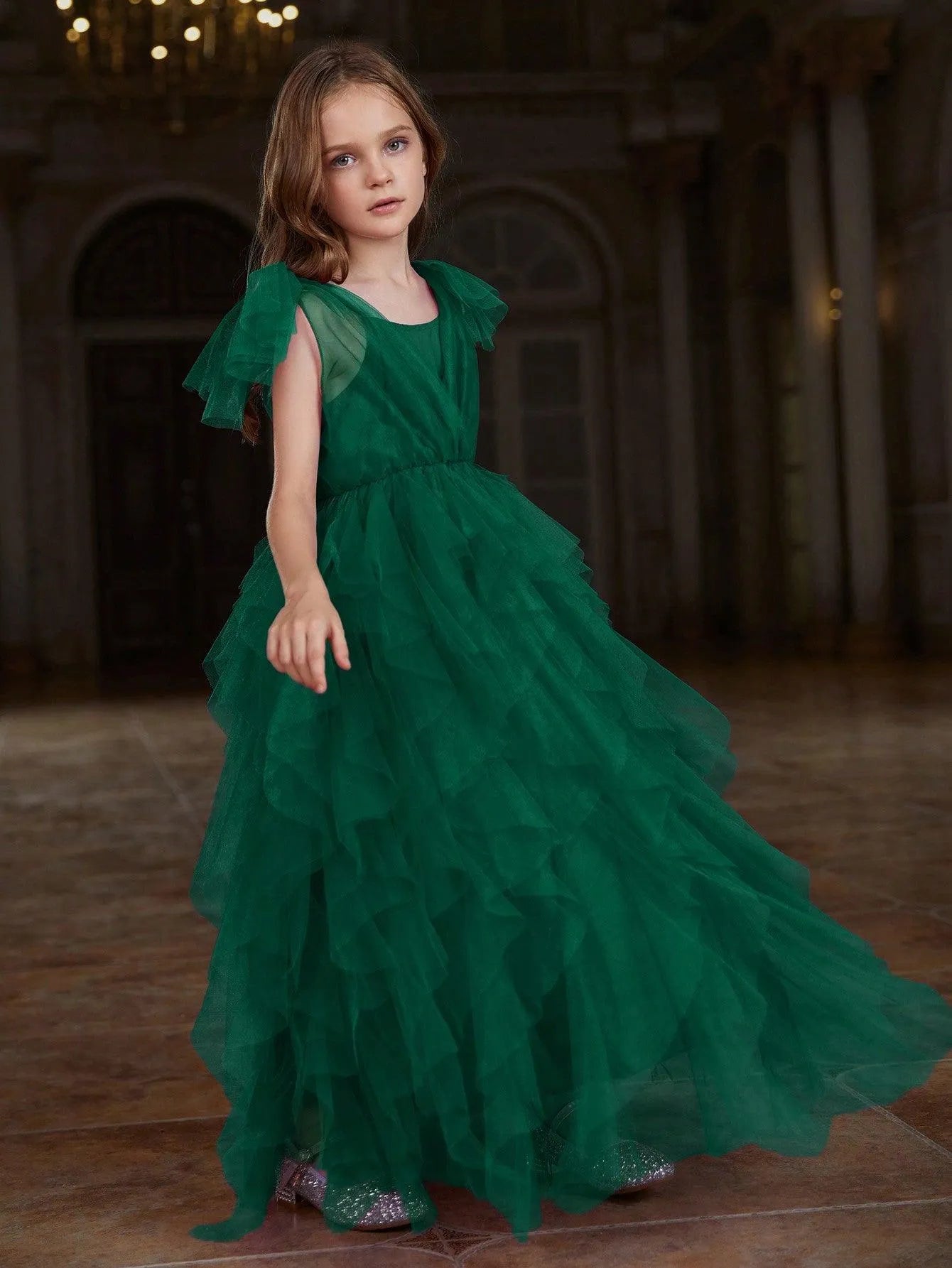 Additional product view of Mesh Overlay A-Line Sleeveless Maxi Tween Girls' Party Dress