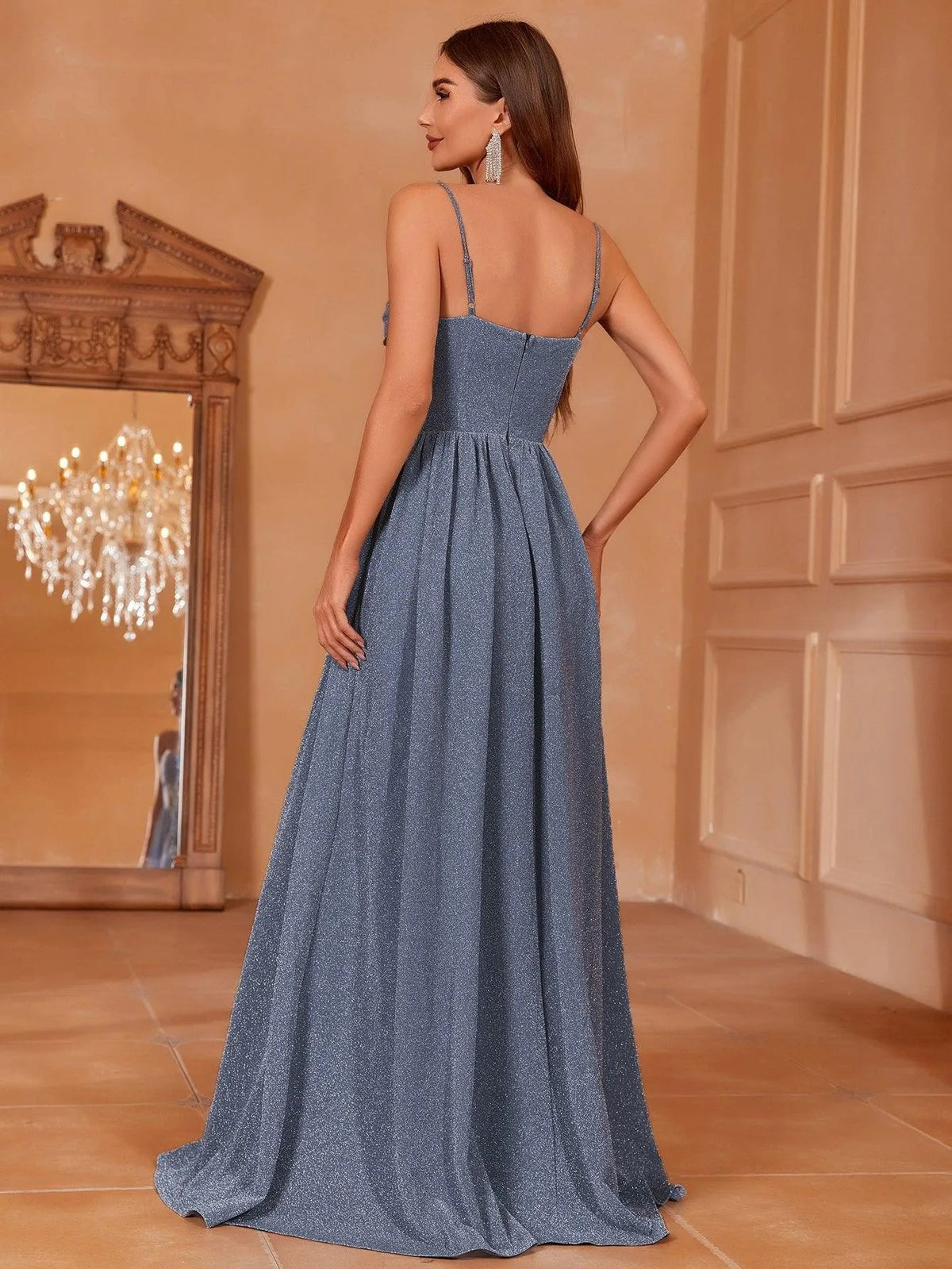 Additional product view of Cami Strap A-Line Sleeveless Maxi Evening Gown