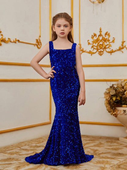 Additional product view of Mermaid Hem Square-Neck Sequin Sleeveless Maxi Tween Girls' Party Dress