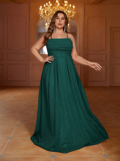 Additional product view of Cami Strap Lace-Up Plus-Size A-Line Sleeveless Evening Gown