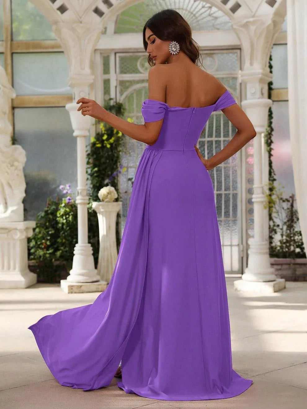 Additional product view of Draped Side High-Slit Off-Shoulder Knit Mermaid Evening Gown