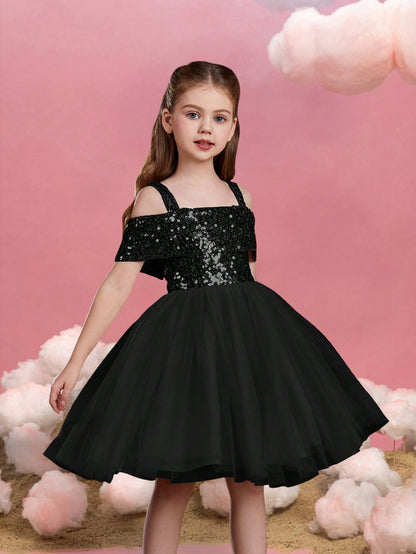 Additional product view of Off-Shoulder Sequin A-Line Short-Sleeve Midi Tween Girls' Party Dress