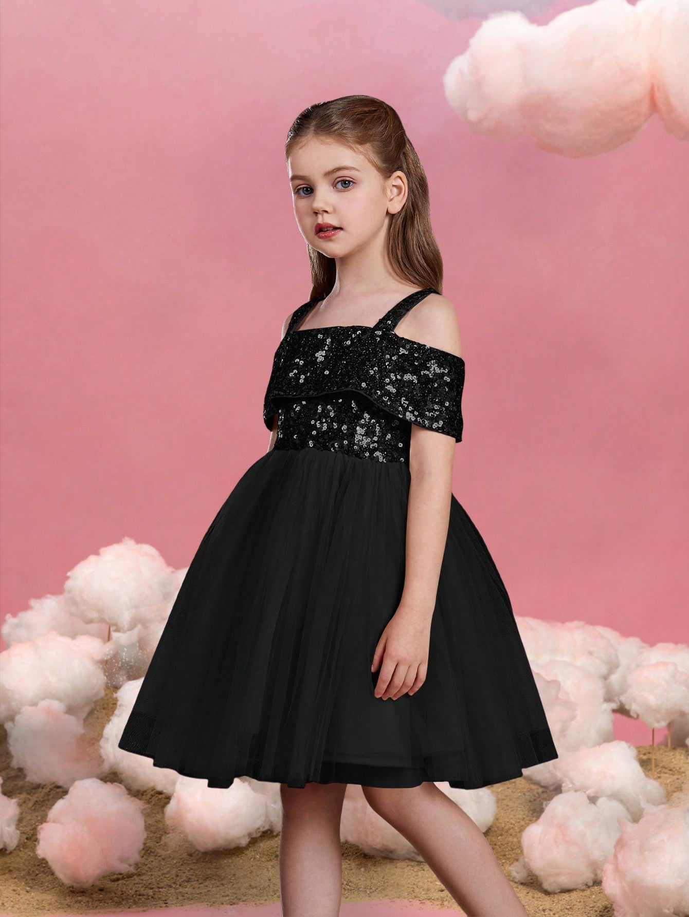 Additional product view of Off-Shoulder Sequin A-Line Short-Sleeve Midi Tween Girls' Party Dress