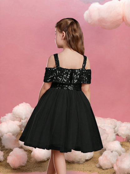 Additional product view of Off-Shoulder Sequin A-Line Short-Sleeve Midi Tween Girls' Party Dress