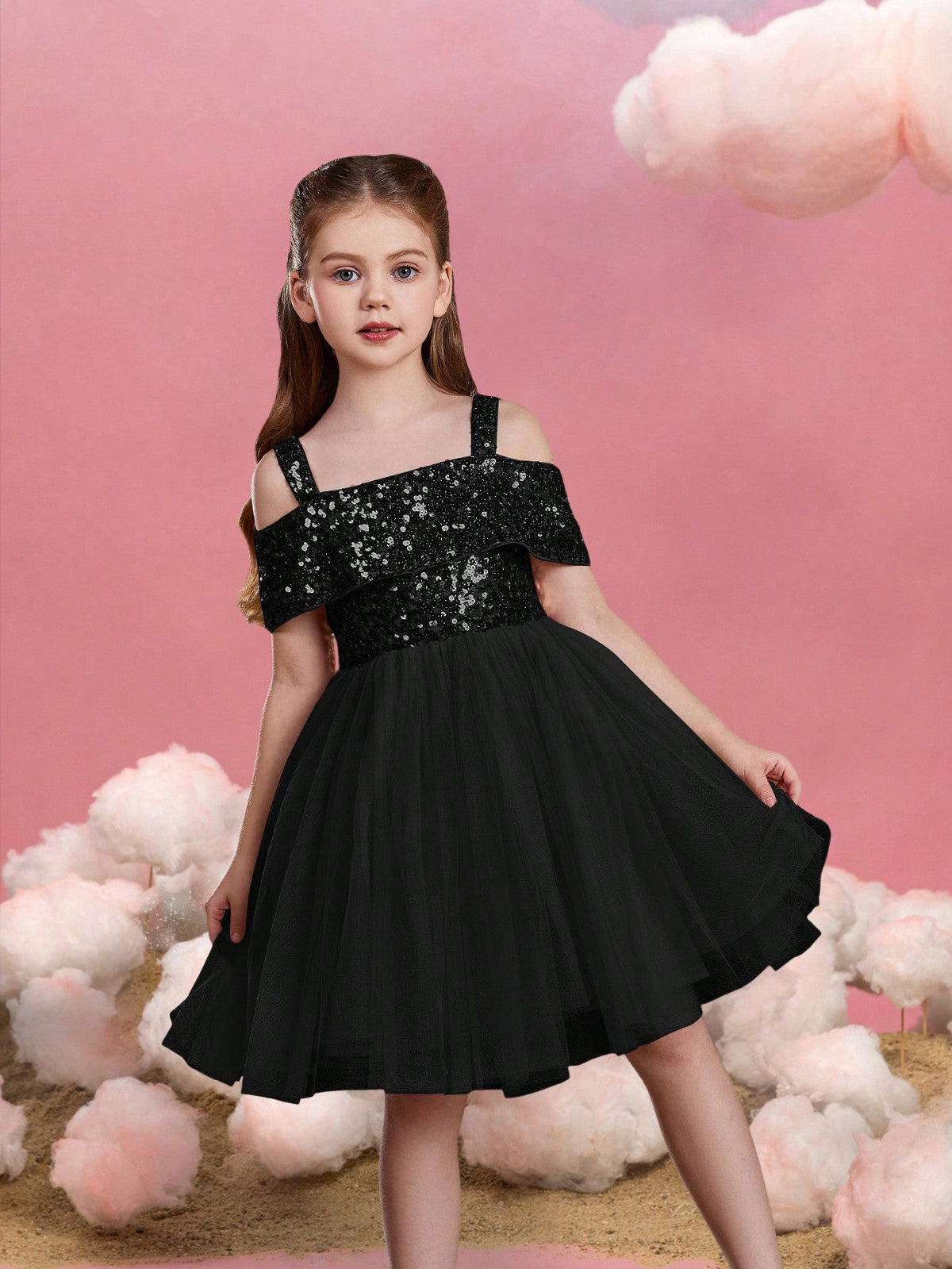 Additional product view of Off-Shoulder Sequin A-Line Short-Sleeve Midi Tween Girls' Party Dress