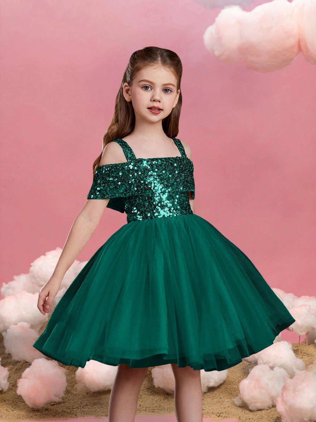 Additional product view of Off-Shoulder Sequin A-Line Short-Sleeve Midi Tween Girls' Party Dress