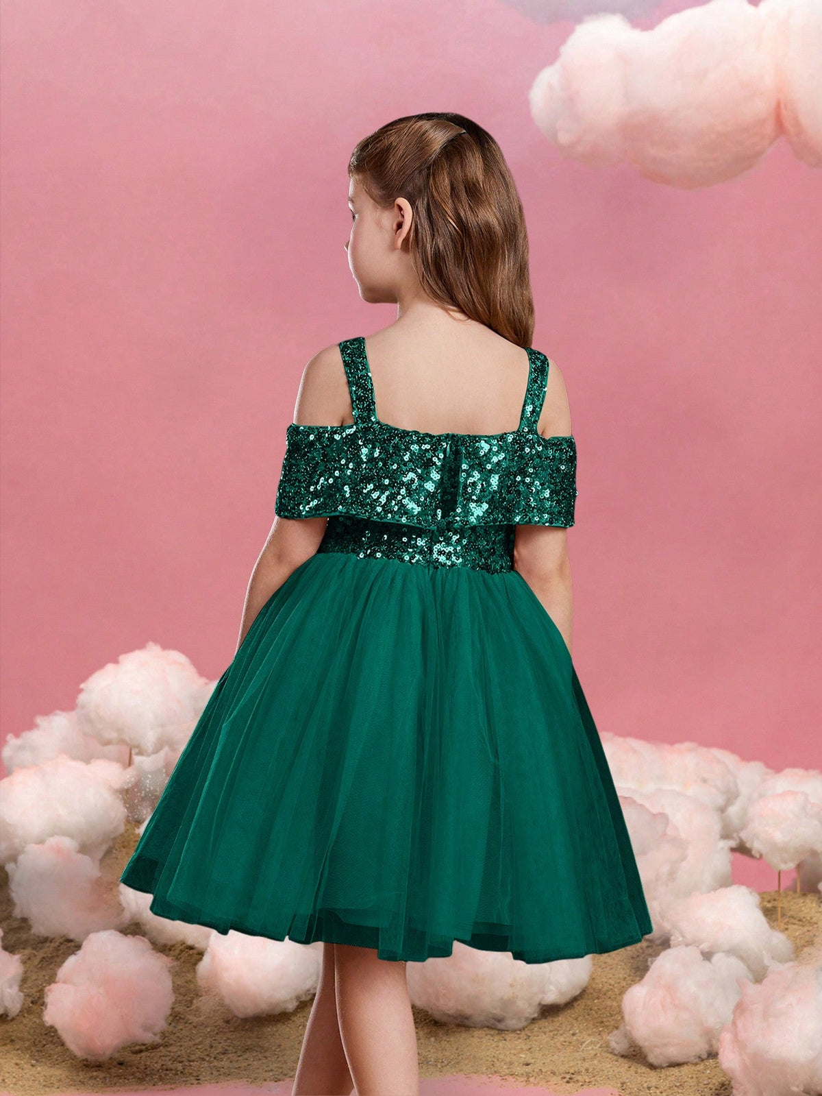 Additional product view of Off-Shoulder Sequin A-Line Short-Sleeve Midi Tween Girls' Party Dress