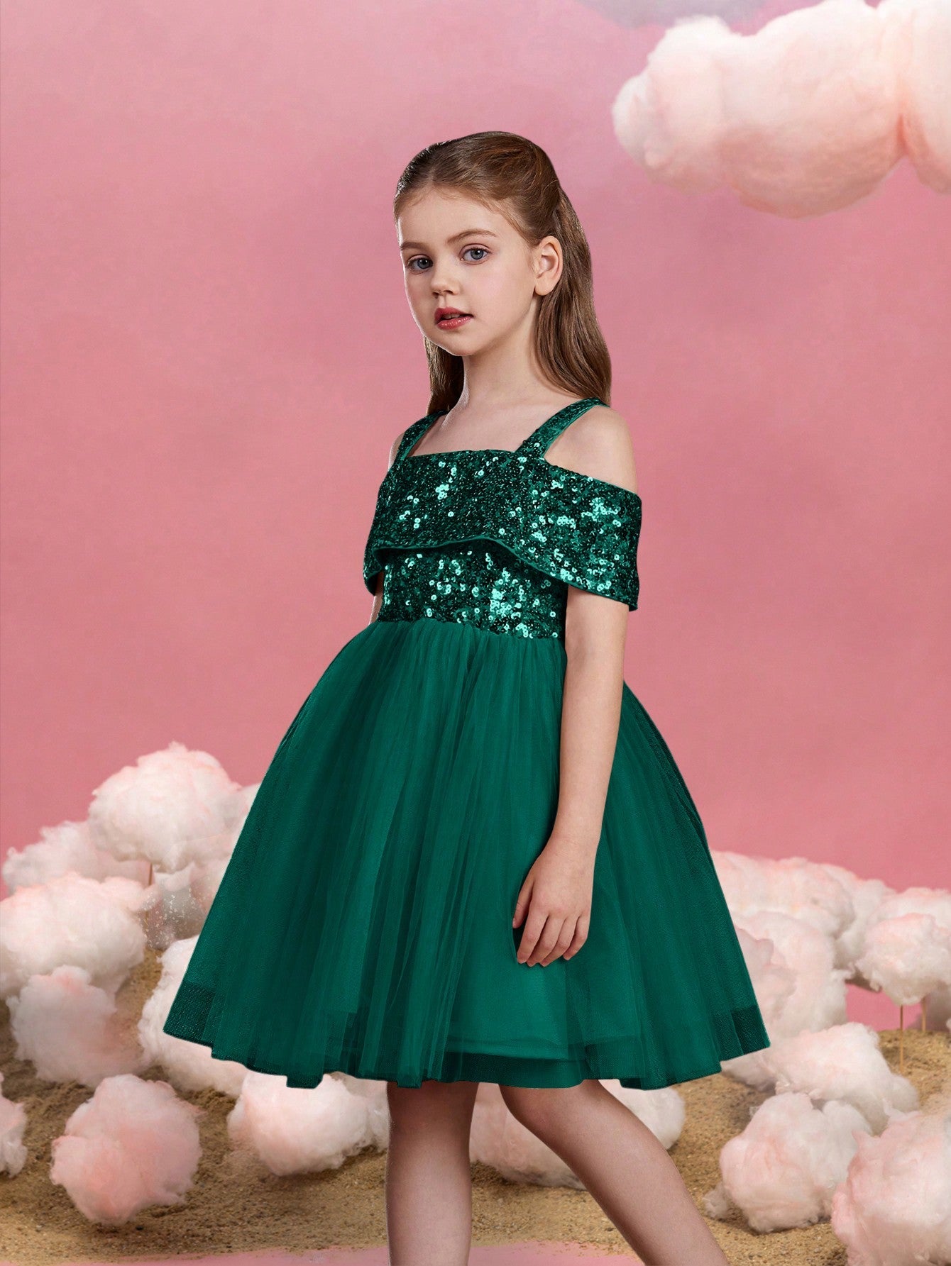 Additional product view of Off-Shoulder Sequin A-Line Short-Sleeve Midi Tween Girls' Party Dress