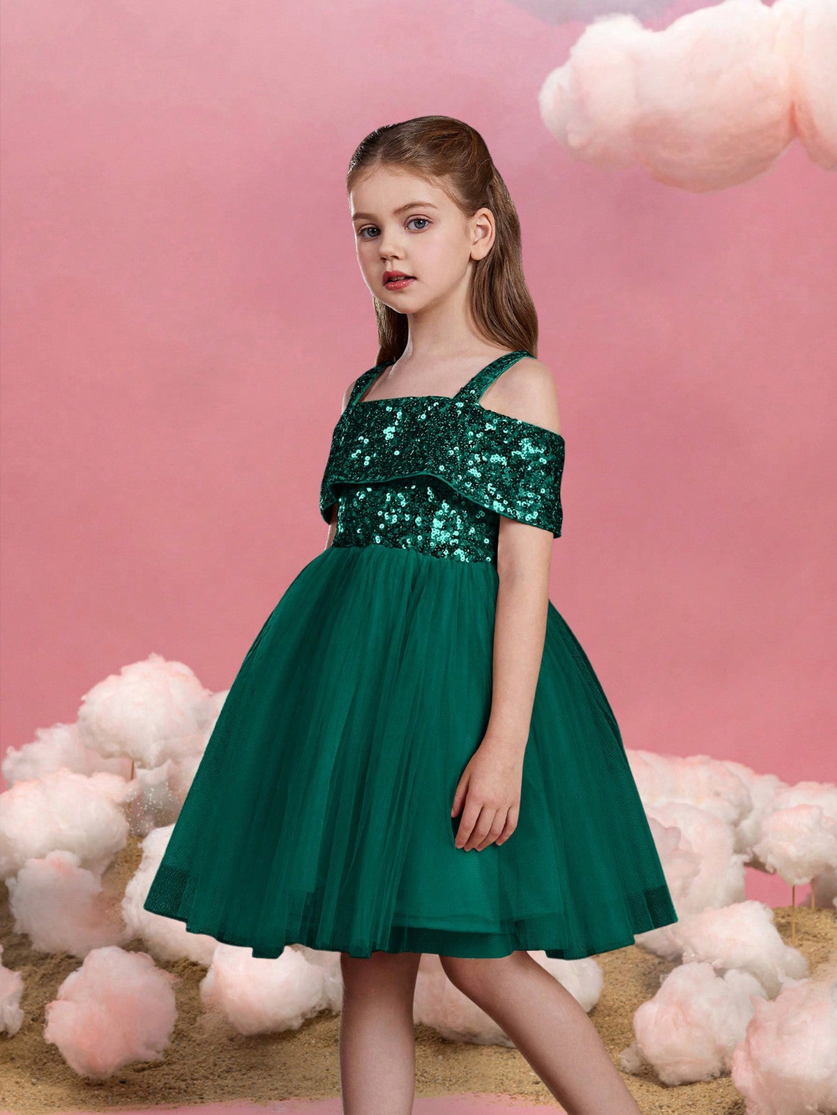 Additional product view of Off-Shoulder Sequin A-Line Short-Sleeve Midi Tween Girls' Party Dress