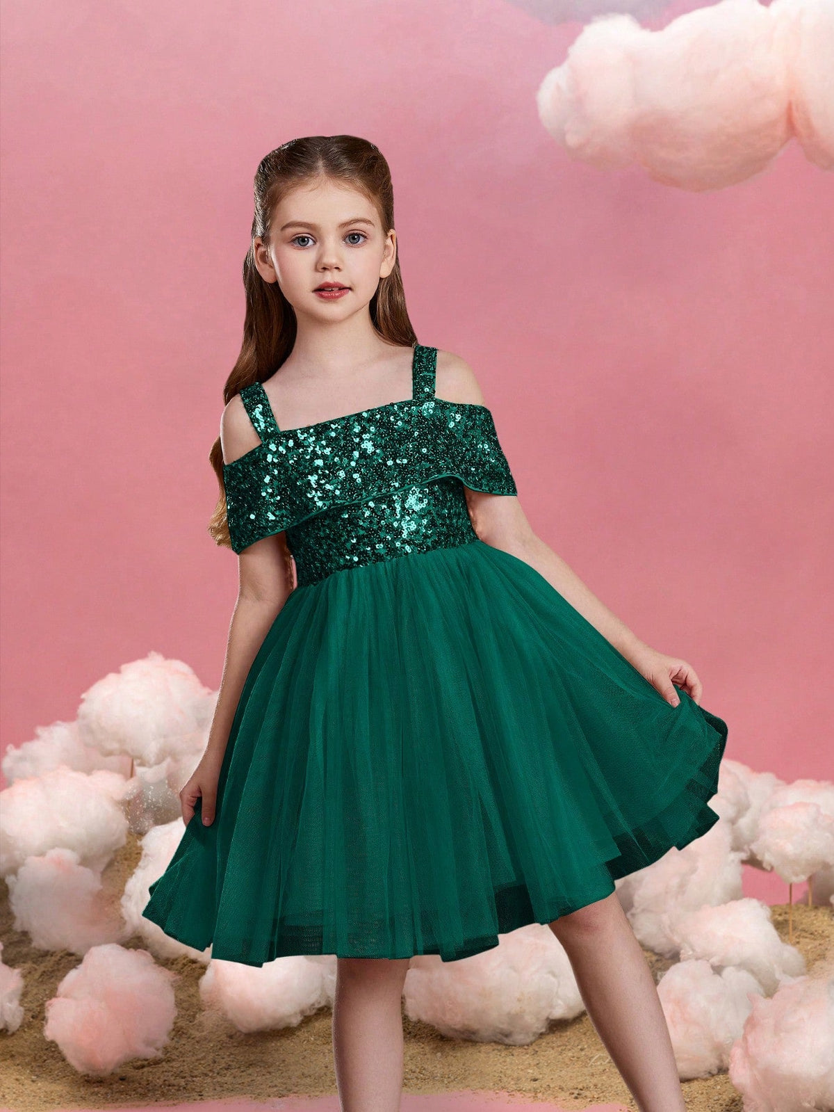 Additional product view of Off-Shoulder Sequin A-Line Short-Sleeve Midi Tween Girls' Party Dress