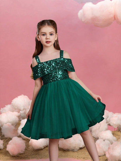 Additional product view of Off-Shoulder Sequin A-Line Short-Sleeve Midi Tween Girls' Party Dress