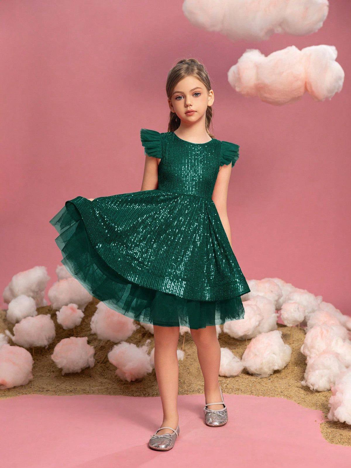 Additional product view of Cap-Sleeve Sequin A-Line Midi Tween Girls' Party Dress