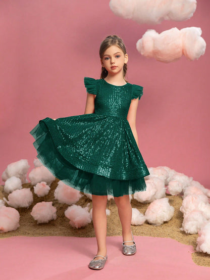 Additional product view of Cap-Sleeve Sequin A-Line Midi Tween Girls' Party Dress